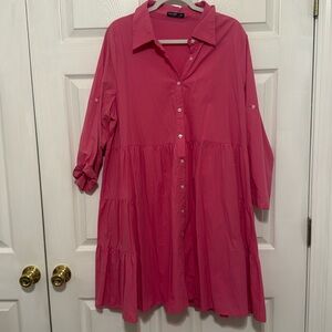 Pink long sleeve button down dress